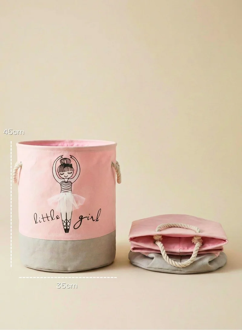 1Chase Kids Laundry Basket Canvas Storage Organizer – Ballerina Girl Design, Foldable Toy and Clothes Hamper with Handles